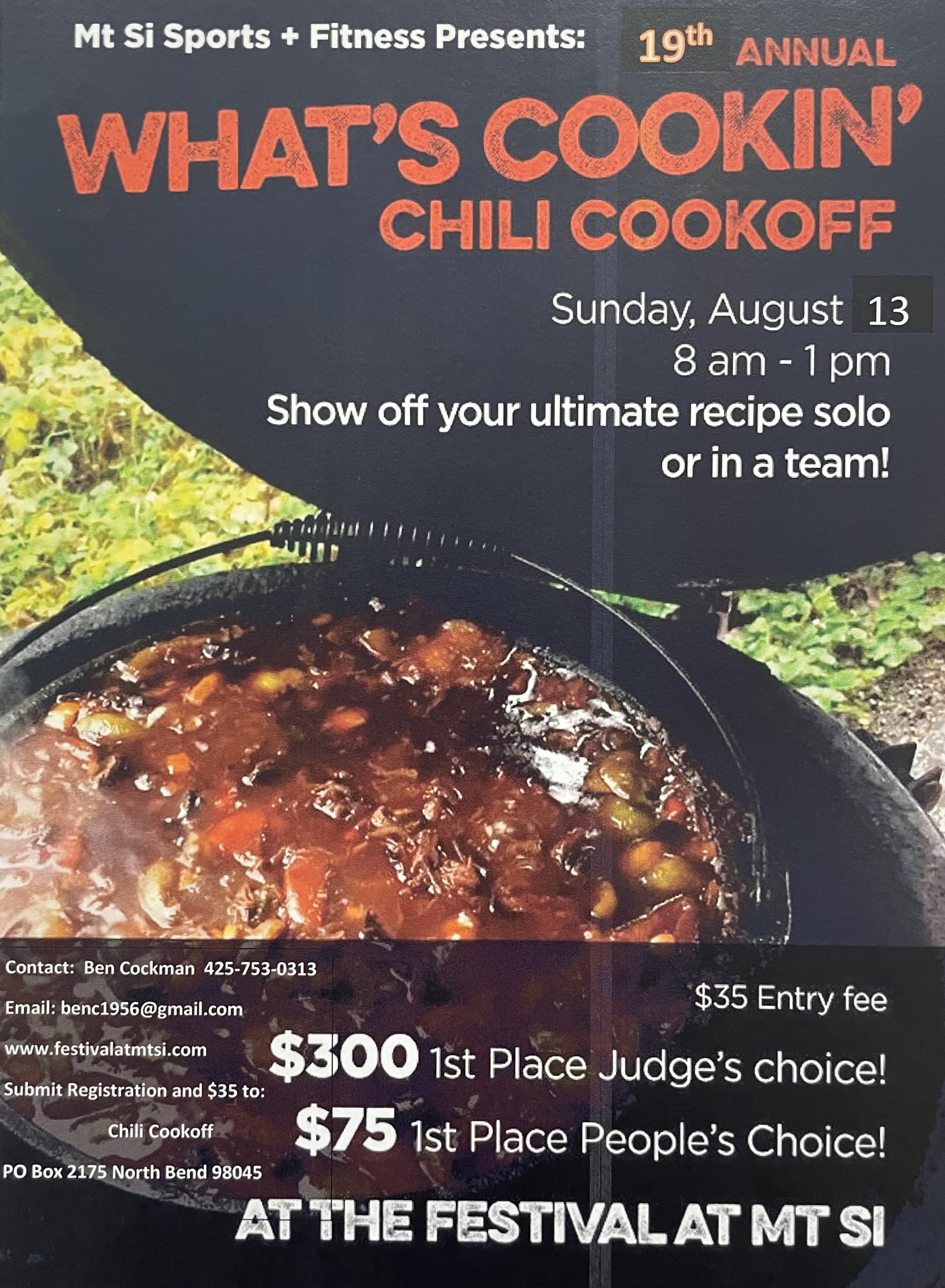 Flyer for Chili Cookoff event at the 2023 Festival at Mt. Si